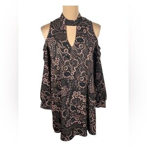 Everly Black and Orange Floral Cold Shoulder Dress Small